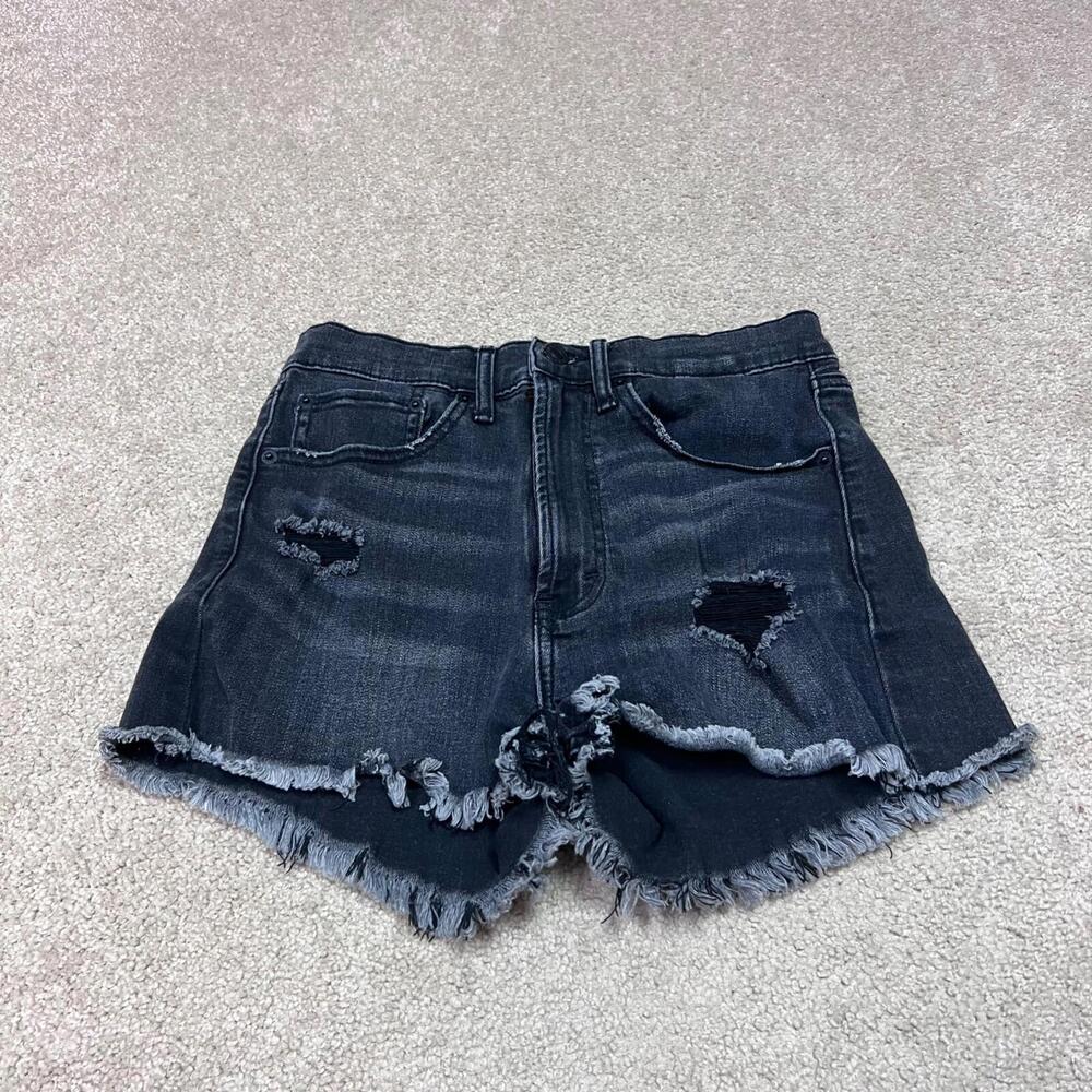 Abercrombie & Fitch Jean Shorts Black Distressed Pockets High Rise Size 0